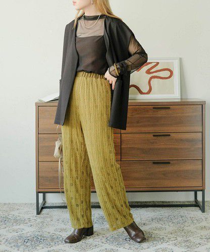 日本 Bou Jeloud - 蕾絲雕花垂墜寬褲-軍綠