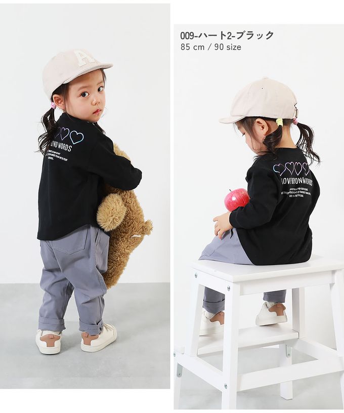 日本 devirock - 100%棉 女孩印花長袖上衣-大型愛心-粉紫