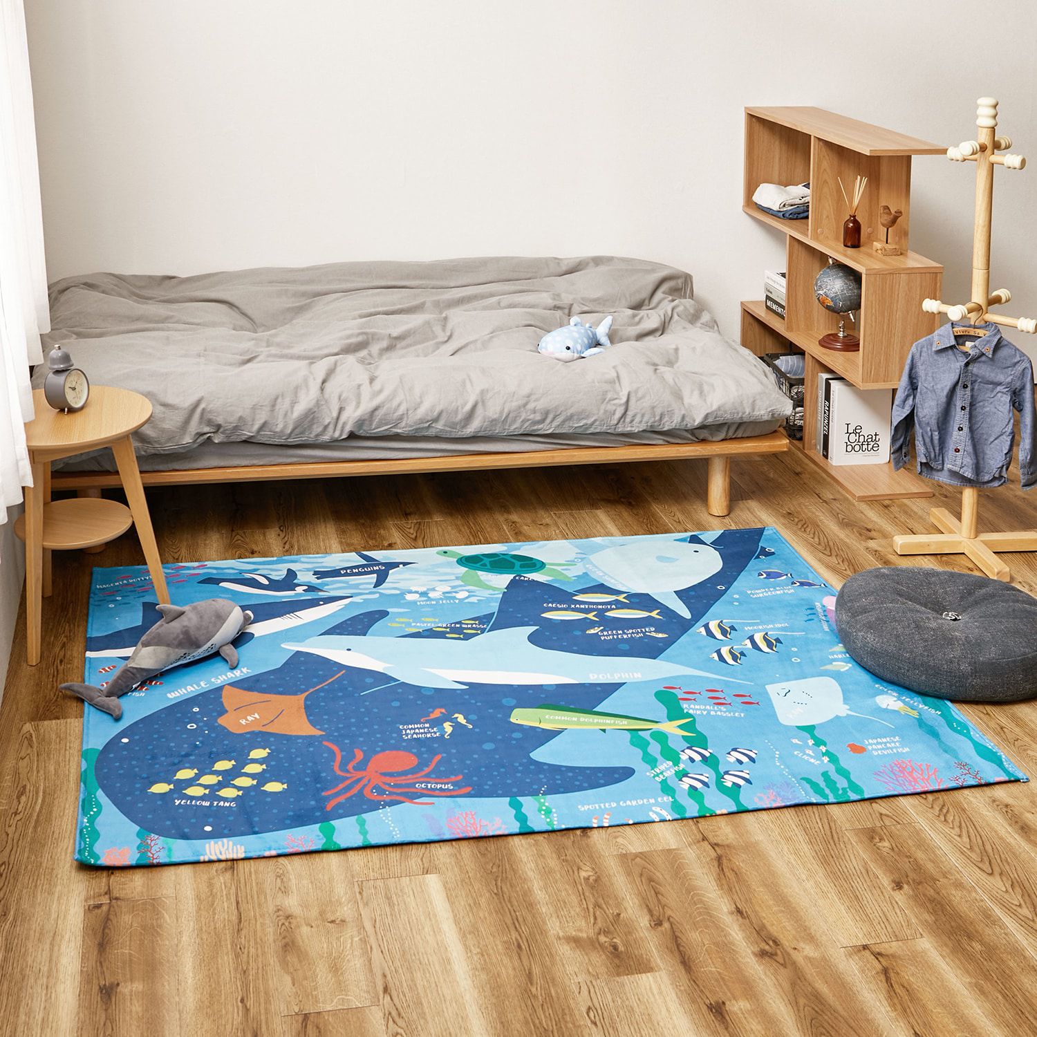 日本千趣會 - 邊學邊玩！可機洗細絨兒童地毯-水族館 (120×180cm)