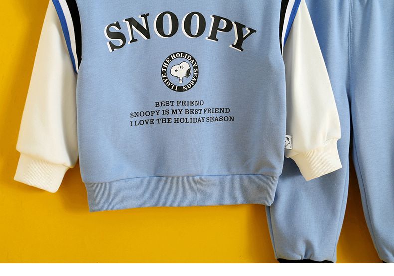 卡通人物史努比假兩件長袖套裝-斜眼SNOOPY-灰色