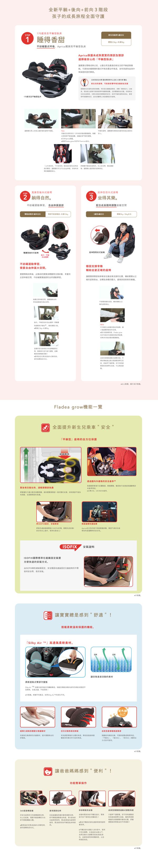 日本 Aprica - 平躺型嬰幼兒汽車安全臥床椅-Fladea Grow ISOFIX BK-黑皮諾-0-4y