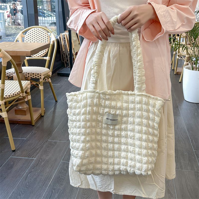 加厚奶油泡泡雲朵手提包/肩背包-米杏色 ((32+24)x40x14cm)