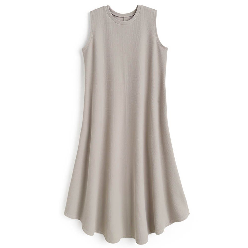 纖細紋理休閒感傘狀無袖洋裝-灰杏 (F)