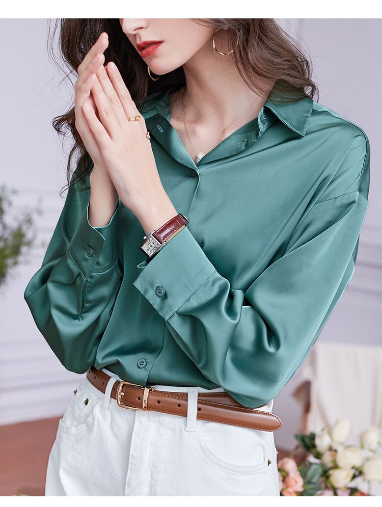 法式氣質長袖襯衫-綠色