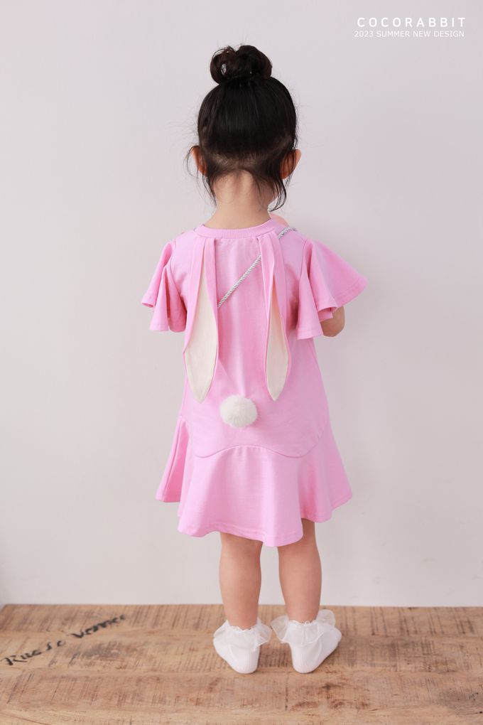 韓國 Coco rabbit - (附包包)立體兔耳裝飾短袖洋裝-LOVE印-紫