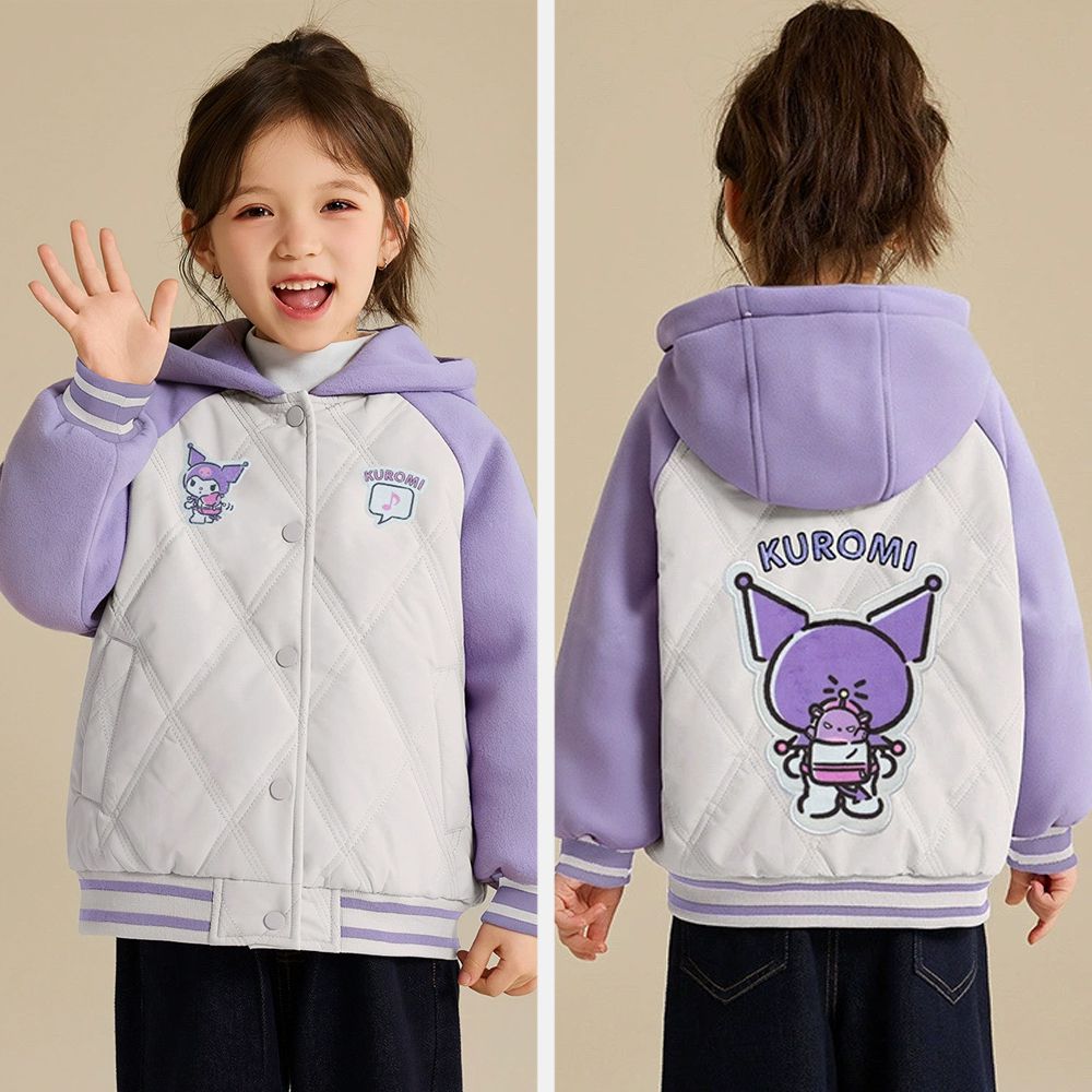 甜酷撞色鋪棉連帽棒球外套-卡通人物酷洛米-米杏