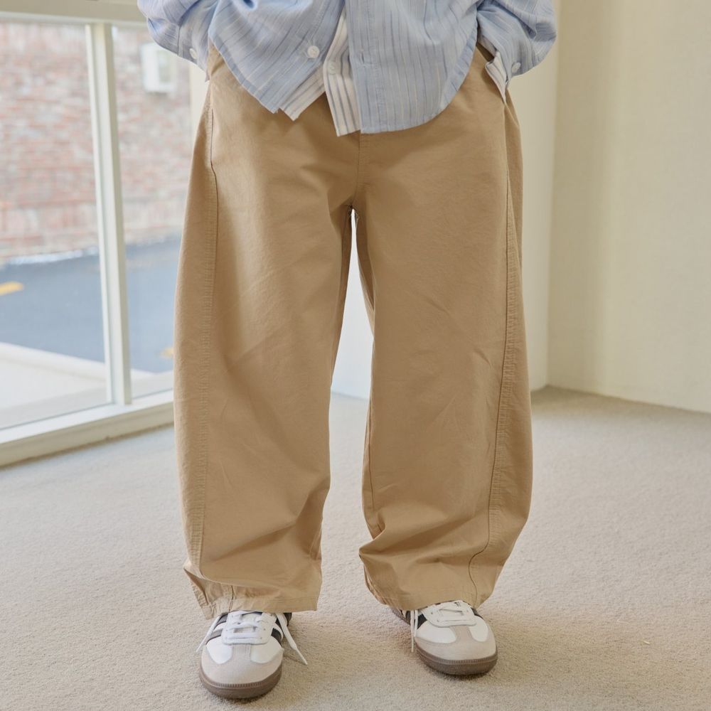 HIKIKI 鬆緊腰立體廓形剪裁工裝長褲-卡其