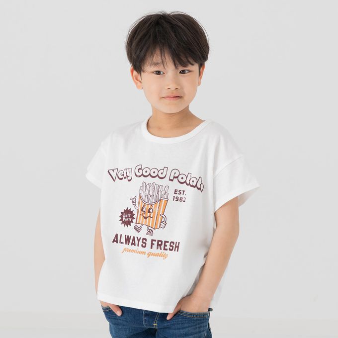 日本 Chil2 - 100%棉 可愛印花短袖上衣-薯條-粉紅