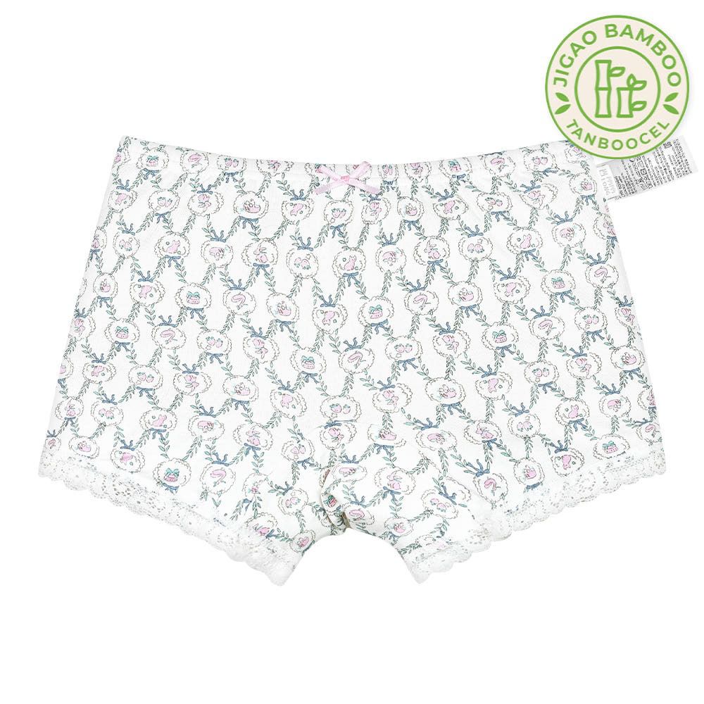 竹纖維抗菌除臭透氣四角褲(女寶)-花藤田園插畫-白