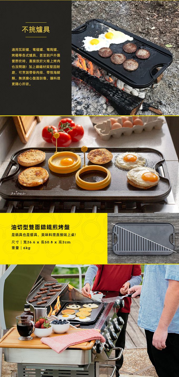 美國 LODGE - 美國製油切型雙面平底/橫紋鑄鐵煎烤盤