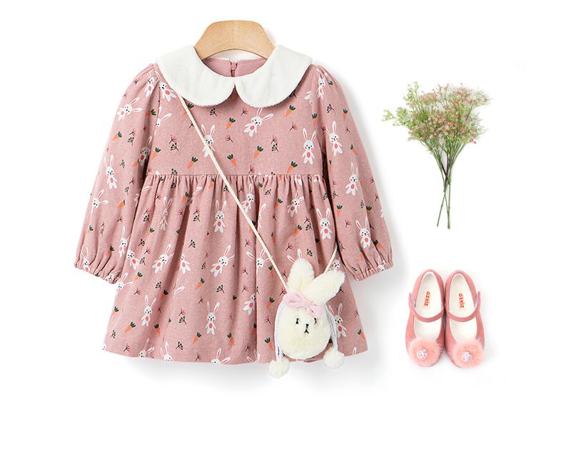 韓國 OZKIZ - (內磨毛,附包包)小兔好朋友洋裝