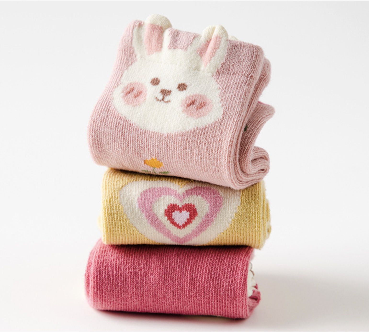 love, charlotte - 粉嫩奶油兔中筒棉襪-5 雙一組