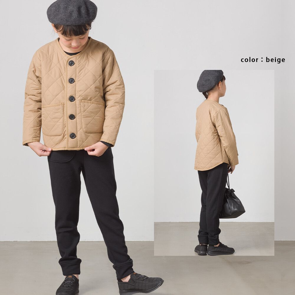 日本 OMNES - (兒童)厚刷毛衍縫鋪棉圓領保暖外套-墨綠