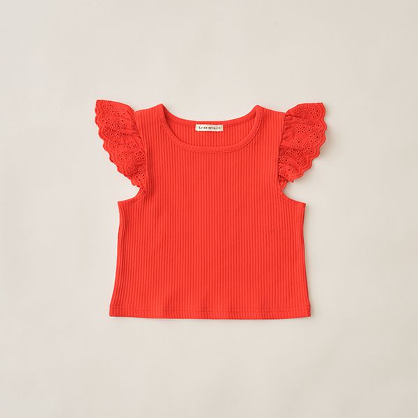 日本 Lycee mine - 羅紋俏皮蕾絲短袖上衣-黑