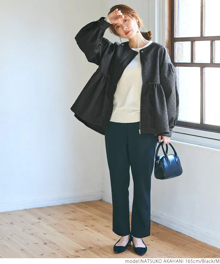 日本 COCA - 優雅緹花氣球袖薄外套-淺灰