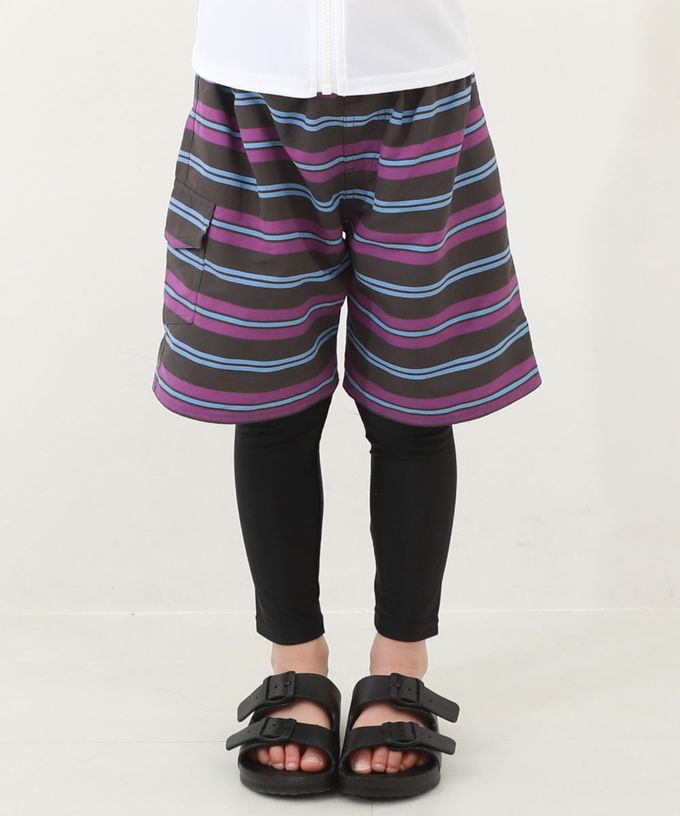 日本 devirock - 90%抗UV 鬆緊印花沙灘褲/泳褲(含內褲)-恐龍-藍綠