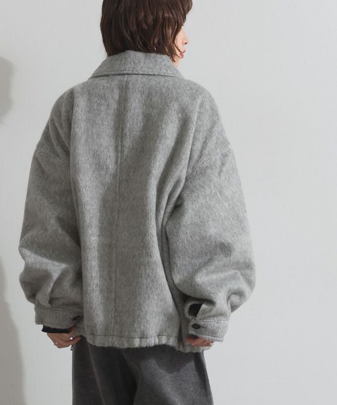 日本 ELENCARE DUE - 毛海感寬版雙拉鏈大口袋保暖外套-黑格紋