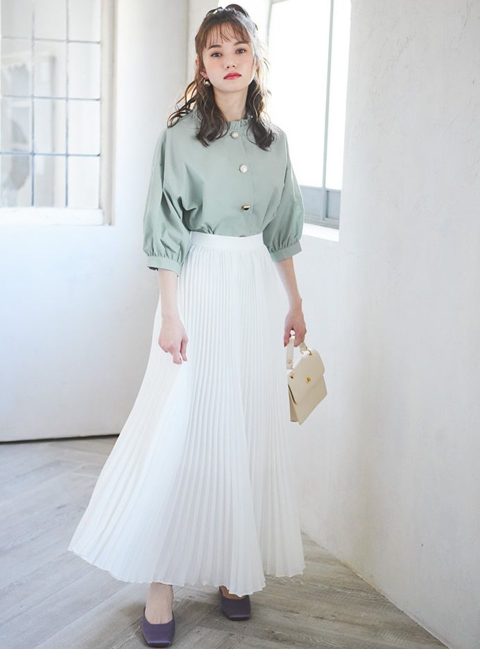 日本 GRL - 不規則釦七分袖襯衫-天使白