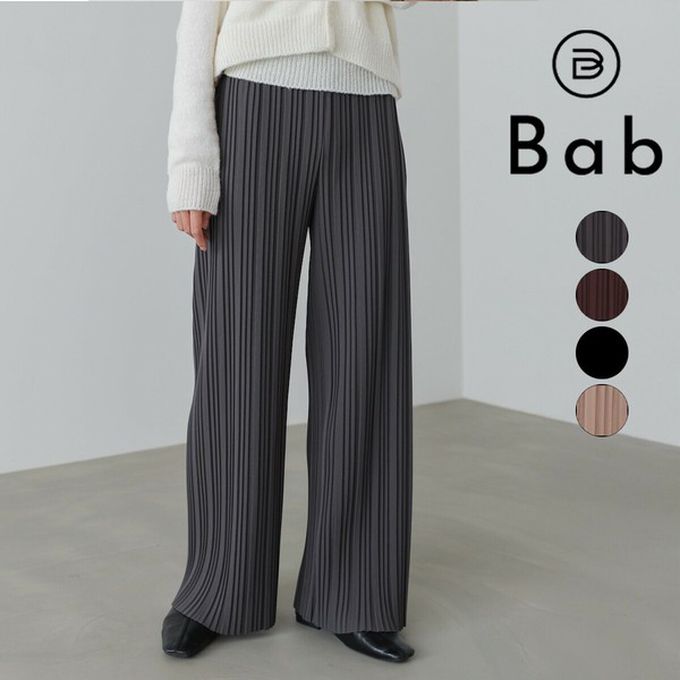日本 Bab - 光澤修身細百褶舒適長褲-杏棕