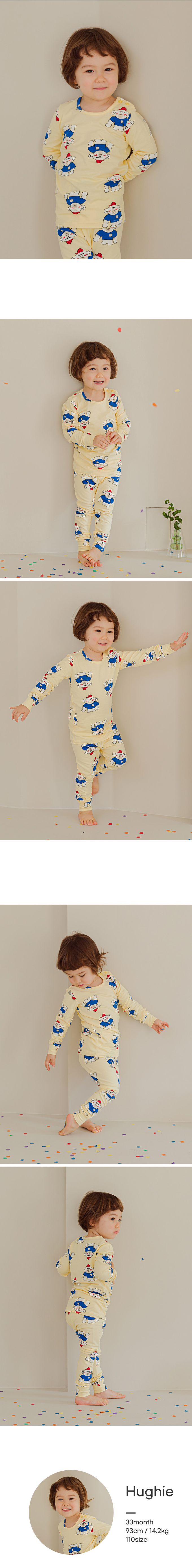 韓國 Cordi-i - 無螢光40支棉彈性長袖家居服-猴子哥哥-奶油黃