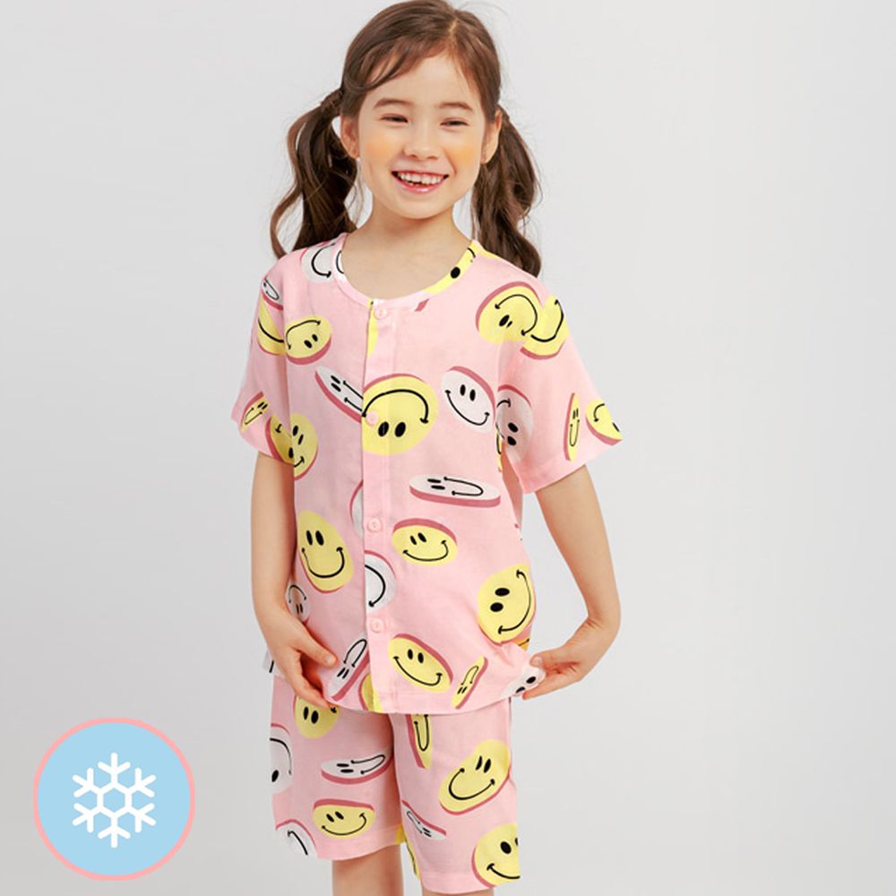 韓國 Mellisse - 韓製涼感嫘縈短袖睡衣／家居服-粉紅笑臉
