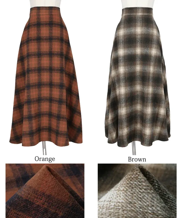 日本 COCA - 氣質歐風格紋修身長裙-暖橘藍