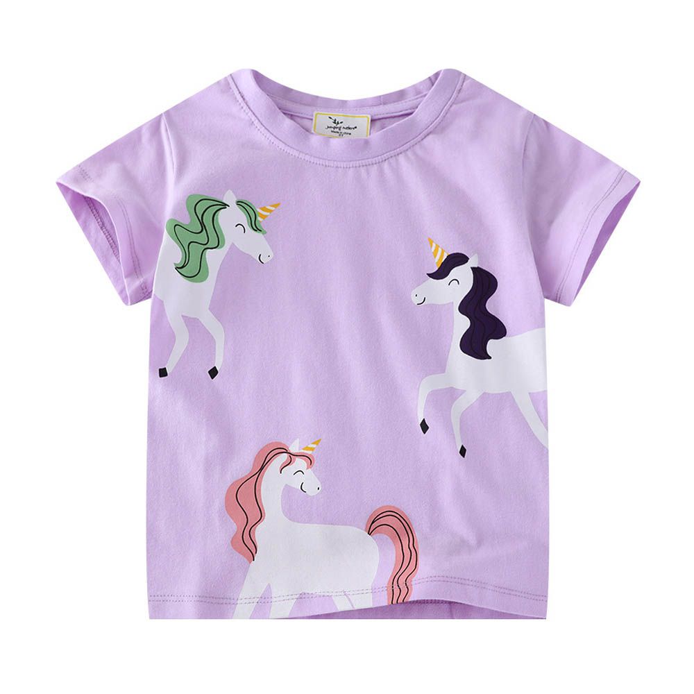 棉質圓領短袖上衣-歡樂獨角獸-紫色