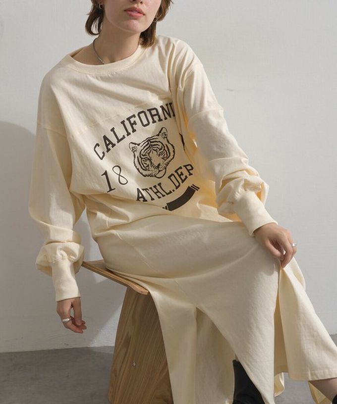 日本 Lupilien - 帥氣老虎印花側開叉長袖洋裝-濃綠