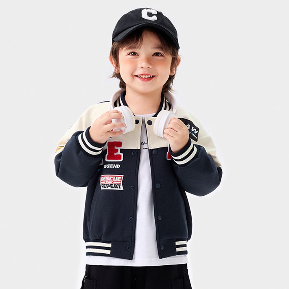 卡通汪汪隊毛巾繡撞色棒球外套-卡通人物阿奇-藏青