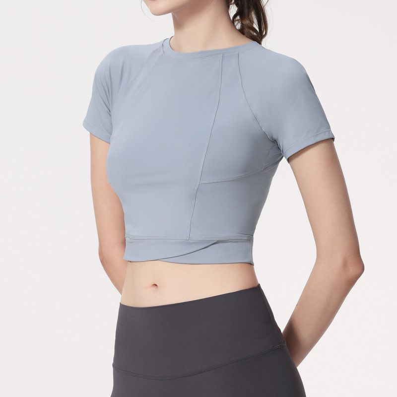 短版緊身速乾短袖運動上衣-黑色