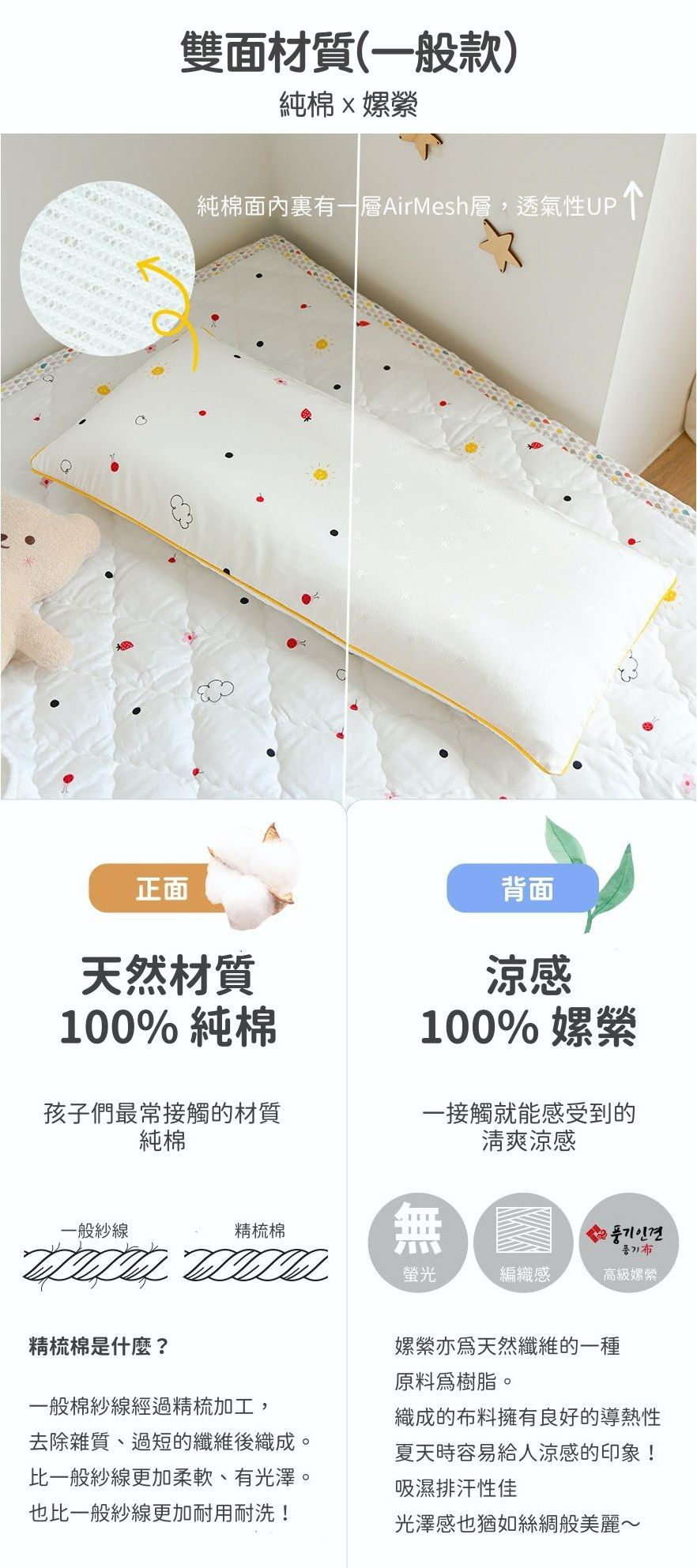 純棉ｘ嫘縈雙面材質，四季皆可用