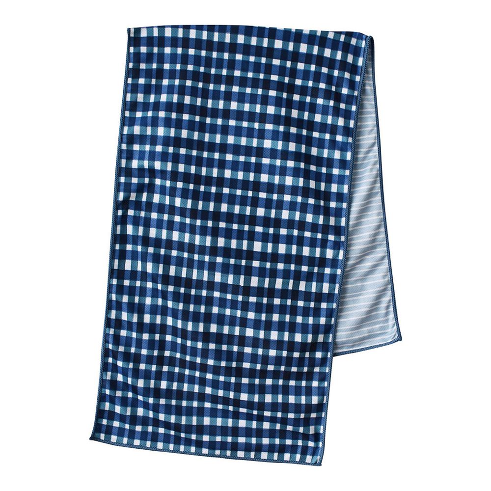 日本現代百貨 - 抗UV水涼感巾(附收納罐)-深藍格子 (30x100cm)