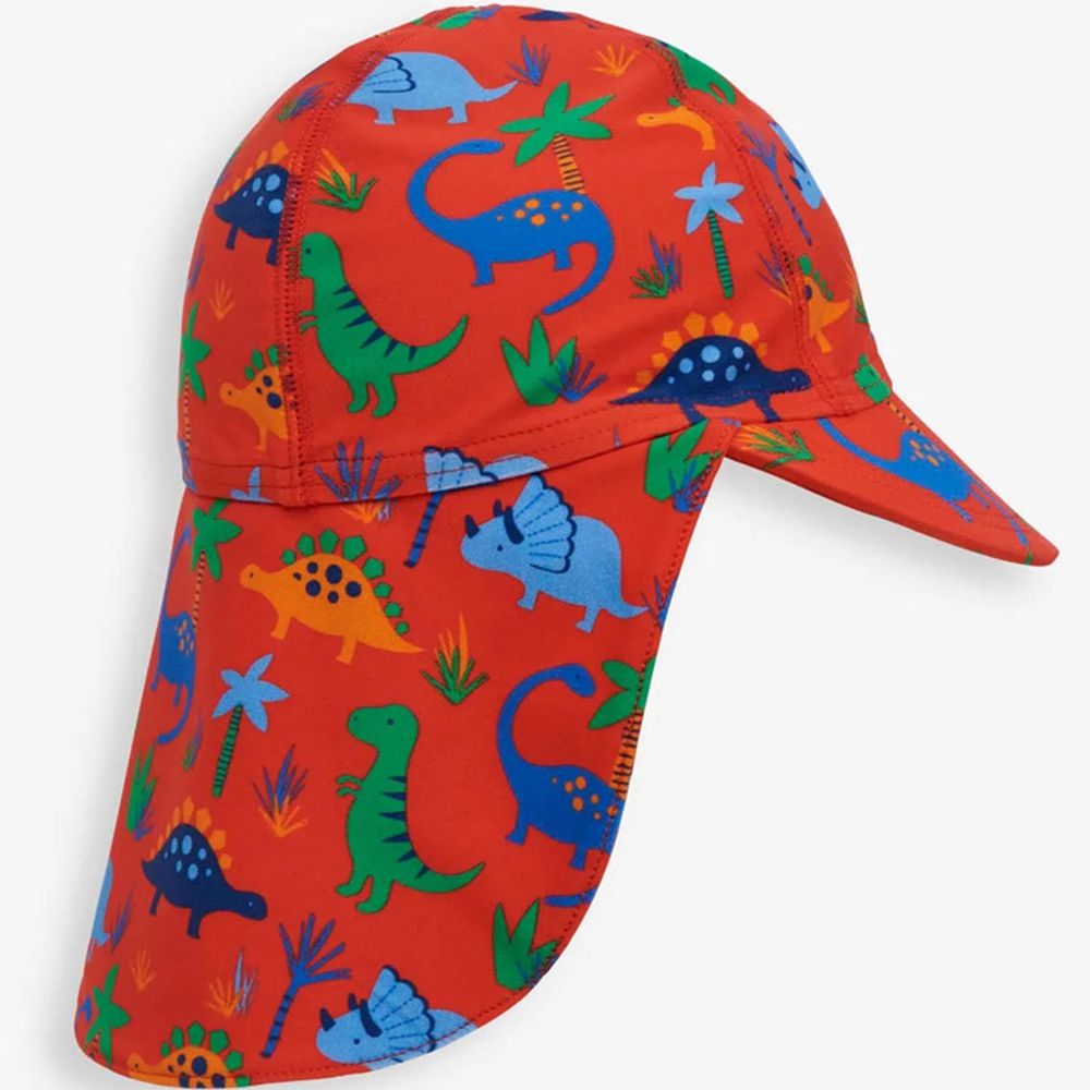 英國 JoJo Maman BeBe - 嬰幼兒/兒童泳裝戲水UPF50+防曬護頸遮陽帽-恐龍世界