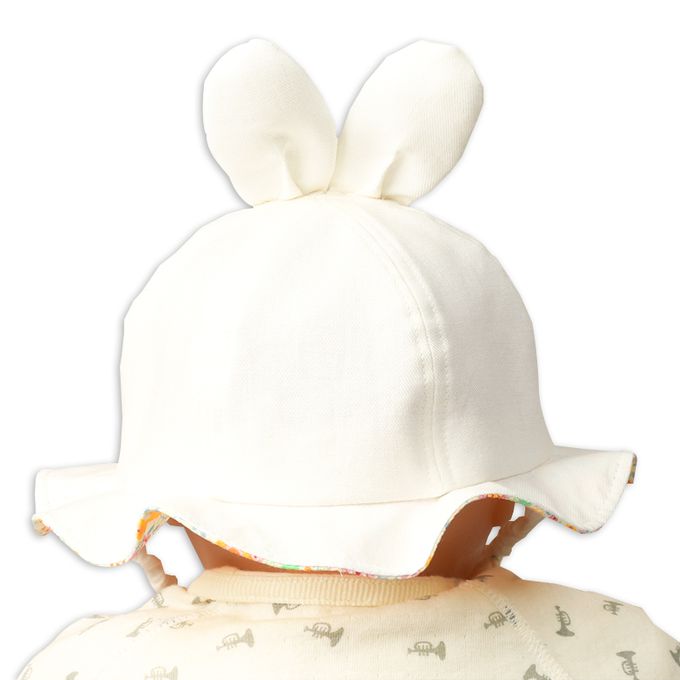 akachan honpo - 寬簷帽-兔耳 小花-米白色