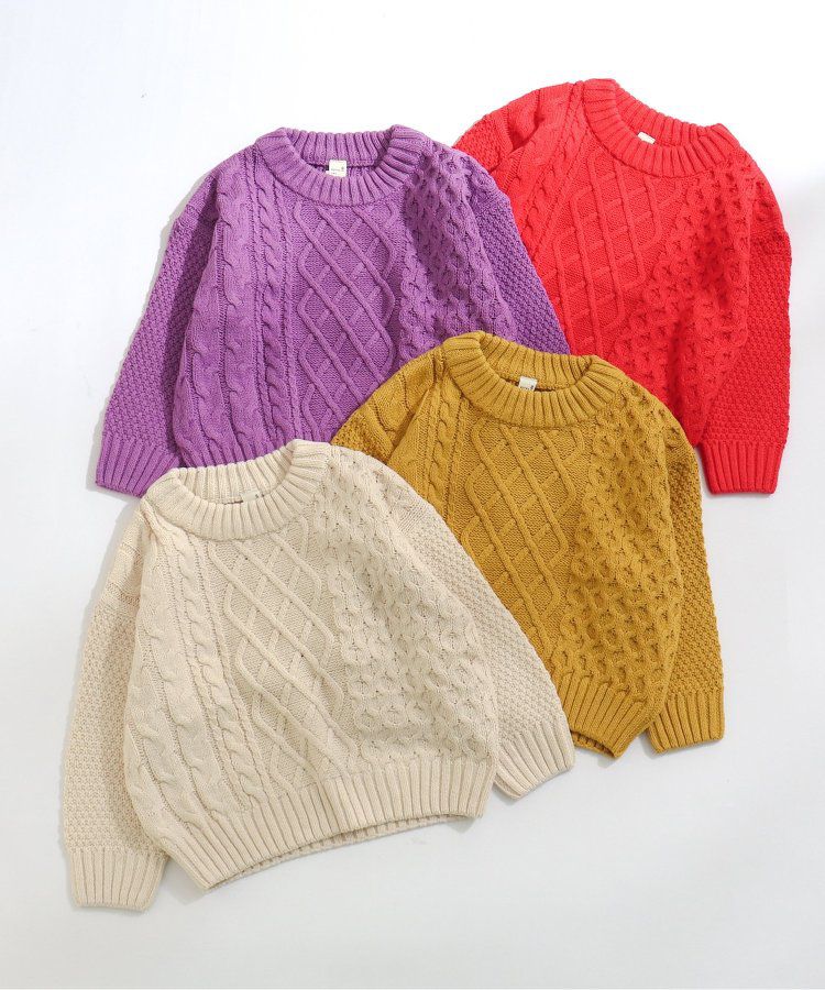 日本 apres les cours - 耀眼色麻花針織上衣(可機洗)-芥末黃