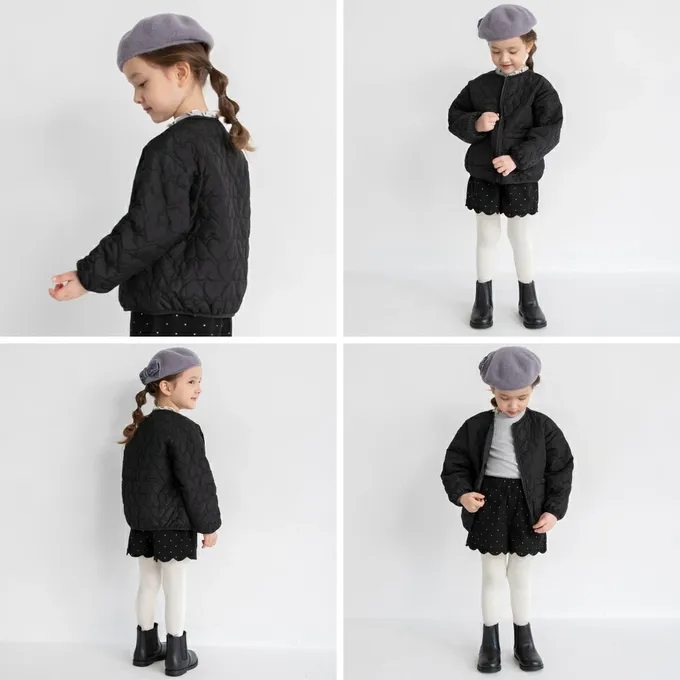 日本 BRANSHES - 甜美心型絎縫輕盈保暖無領外套(可機洗)-粉紅