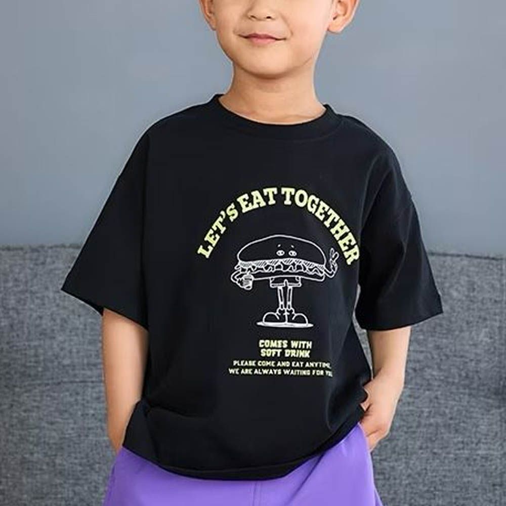 100%棉 幽默印花短袖上衣-潛艇堡-黑