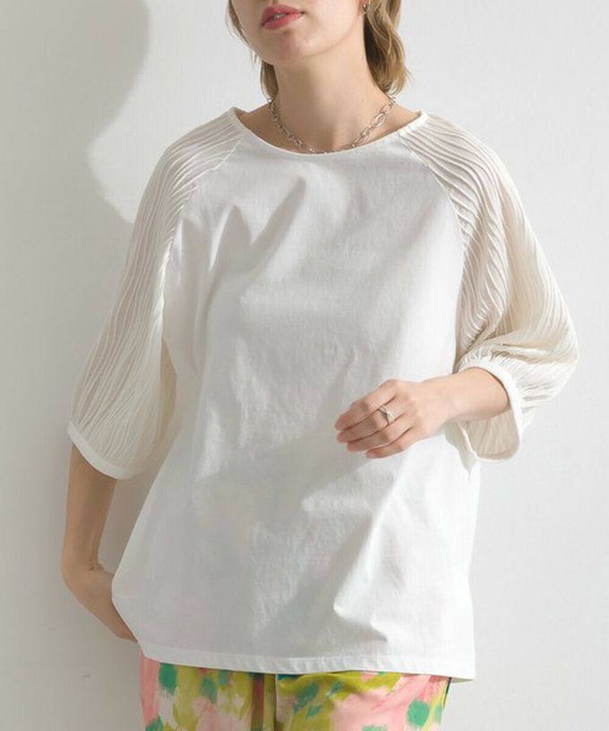 日本 le colis - 優雅立體感波浪五分袖上衣-淺軍綠