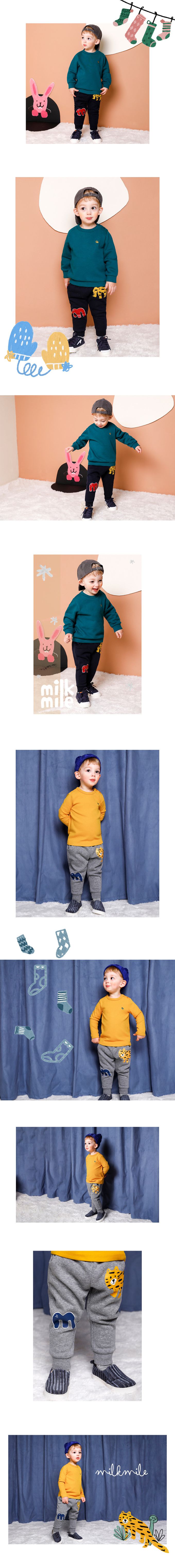 韓國 milk mile - (內刷毛)鬆緊腰休閒縮口長褲-老虎-淺灰