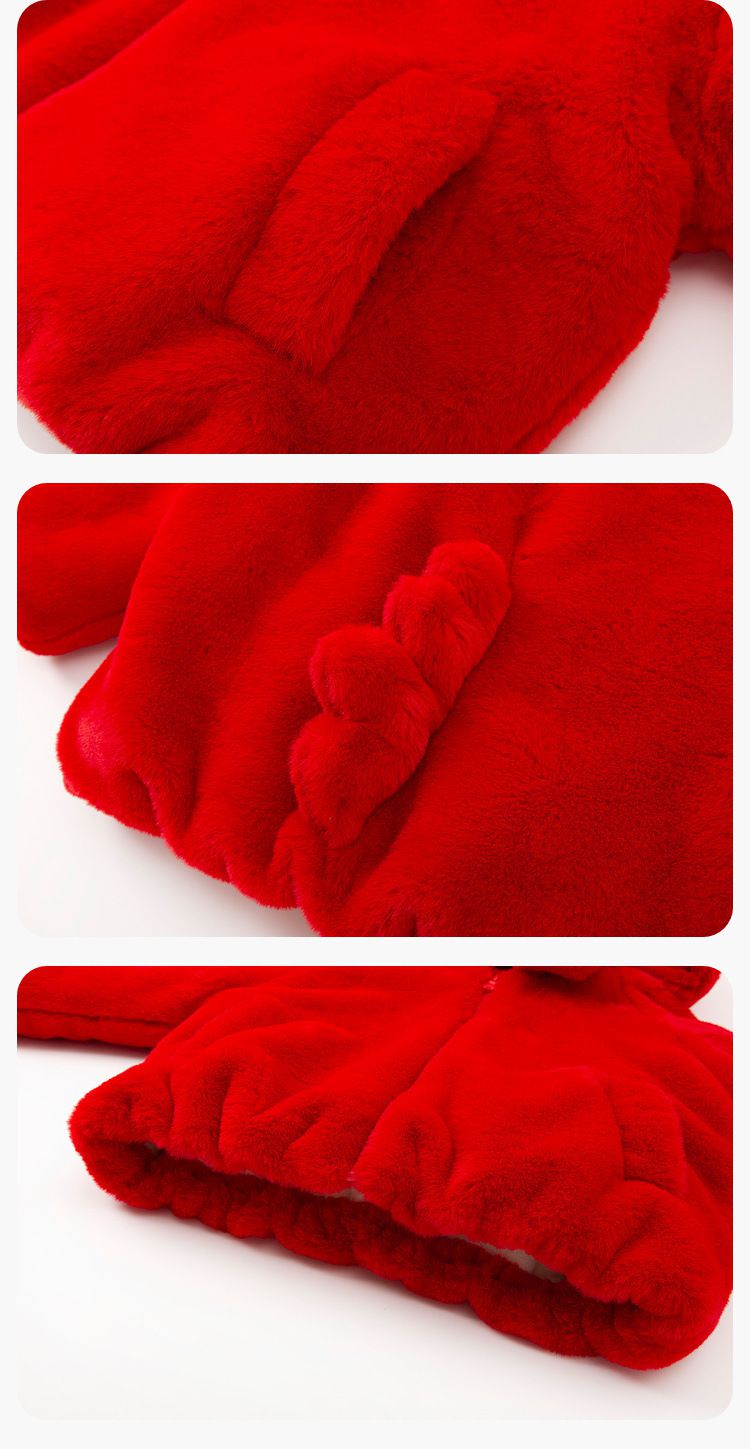 喜氣拜年毛絨暖暖造型外套-立體龍角-紅色