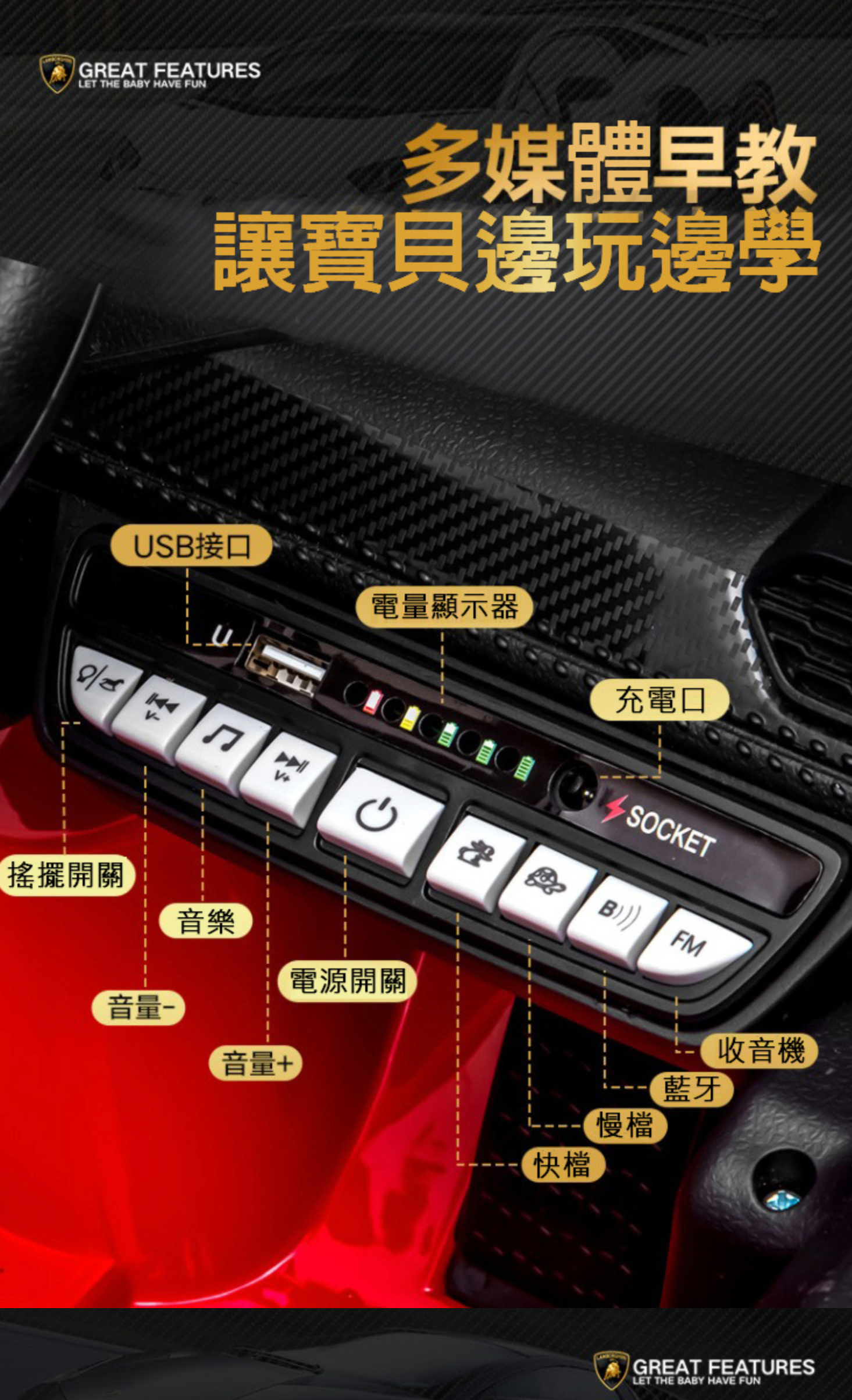 聰明媽咪兒童超跑 - 藍寶堅尼 Huracan 原廠授權 四驅兒童電動車-拋光黃