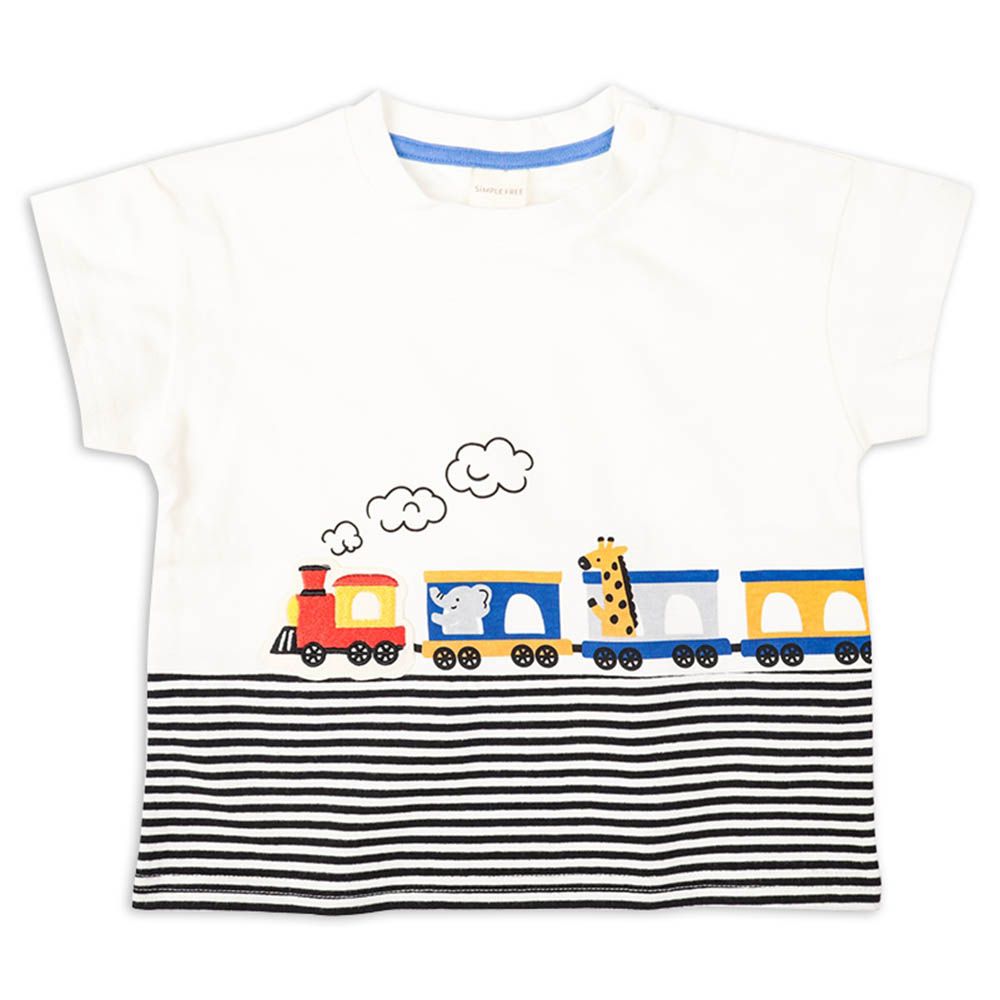 短袖T恤-拼接-米白色