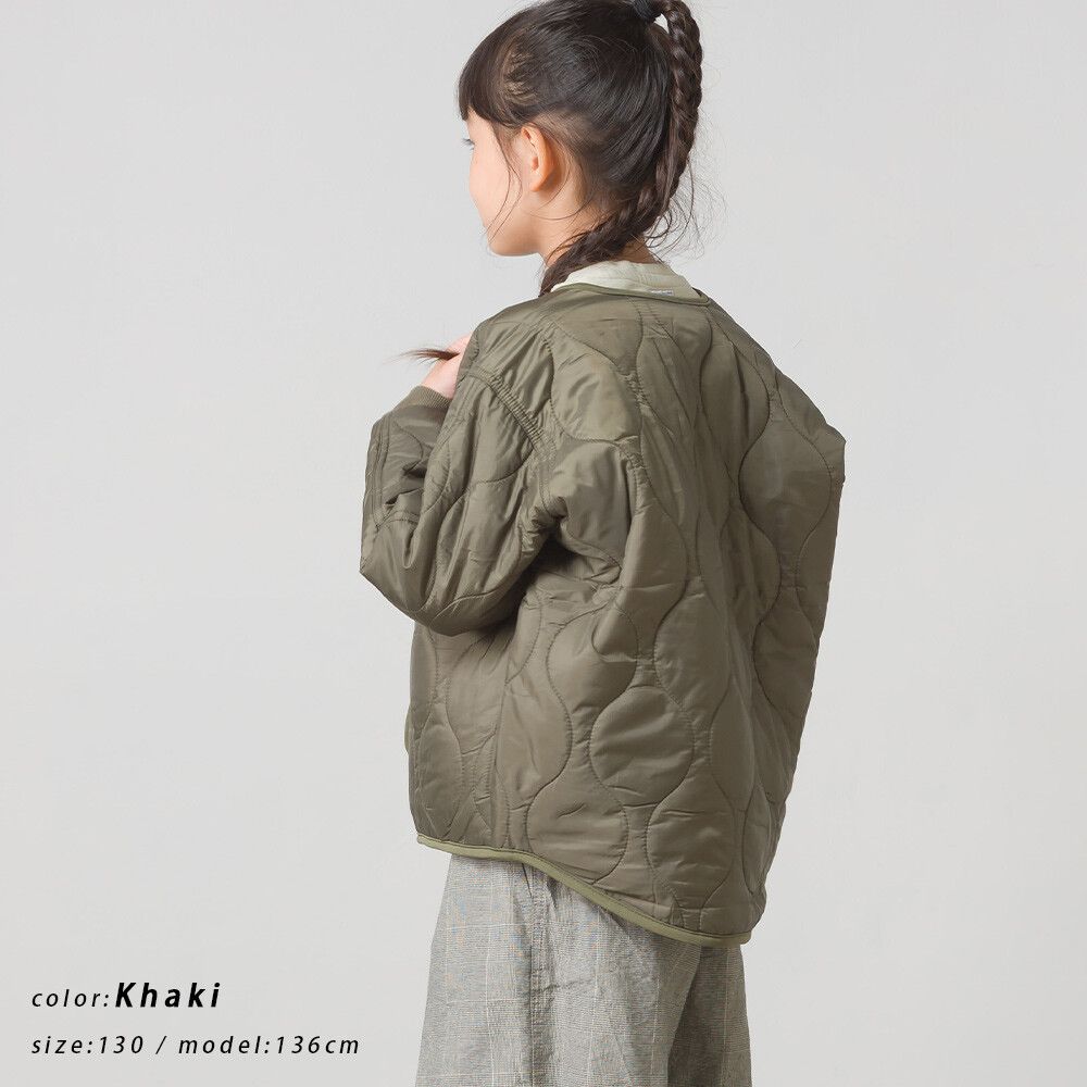 日本 OMNES - (兒童) 輕量斜衣襬衍縫短版保暖外套-黑