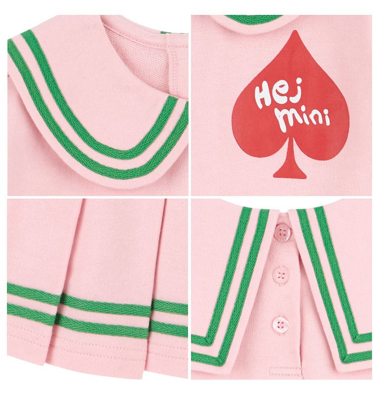 韓國 HEJMINI - 黑桃學院風百摺洋裝-綠