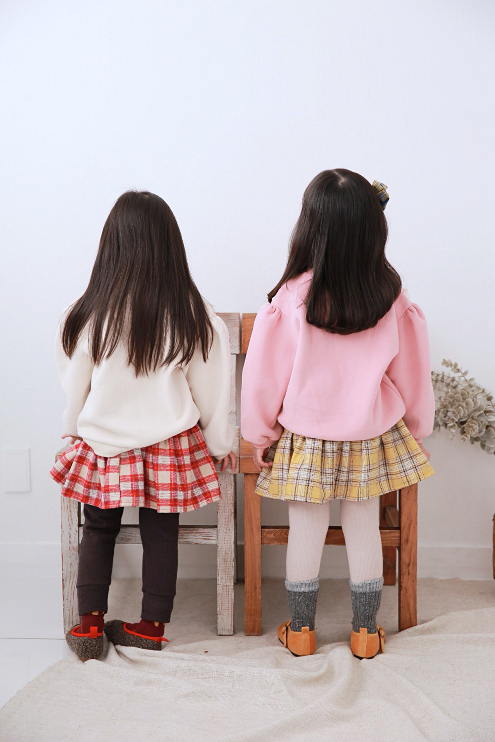 韓國 Dalla - 縮緊帶學院風格子短裙-黃