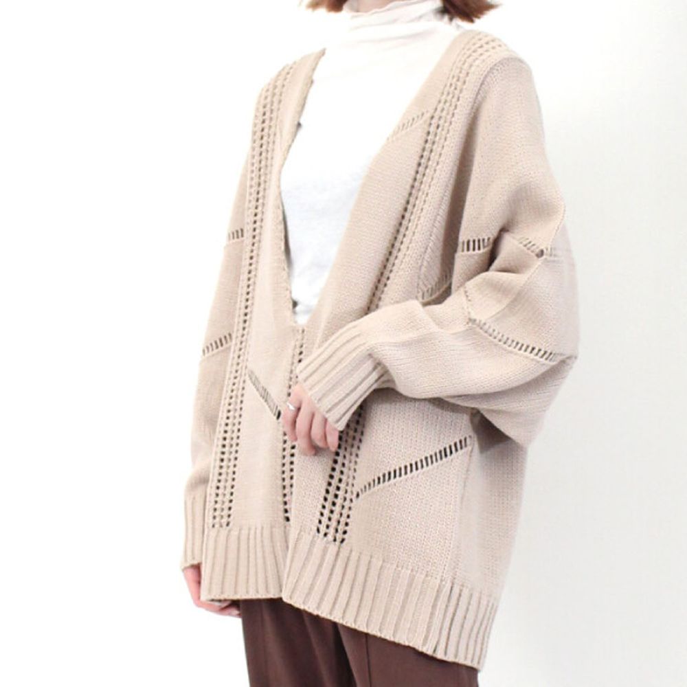 日本 Riche Glamour - 深V鏤空造型針織上衣-米