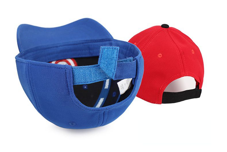 卡通英雄兒童棒球帽-蜘蛛人眼睛(黃英文字)-紅+深藍