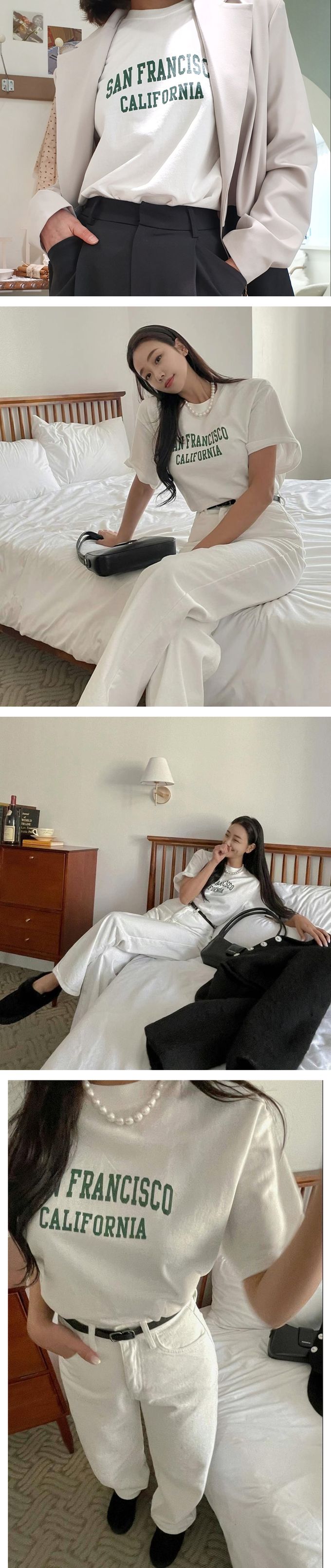 韓國女裝連線 - 美式休閒風格純棉短袖上衣-米 (FREE)