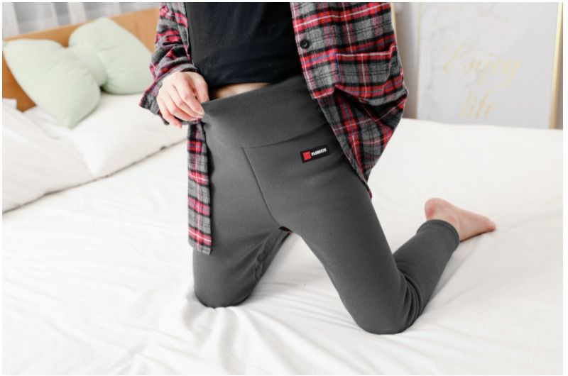 FANMOU - 溫暖加絨高腰內搭褲-淺灰色