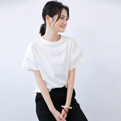 Yukié - 包色推薦！超顯瘦壓褶法式袖上衣-白色 (F)